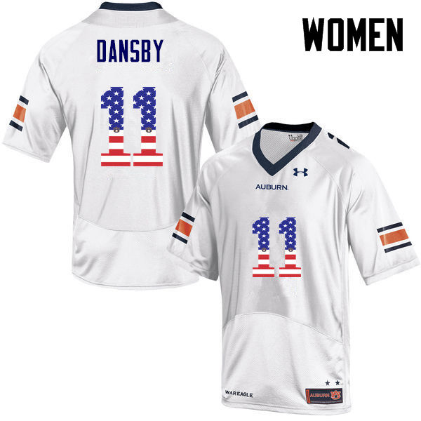 Auburn Tigers Women's Karlos Dansby #11 White Under Armour Stitched College USA Flag Fashion NCAA Authentic Football Jersey YWX1374EL